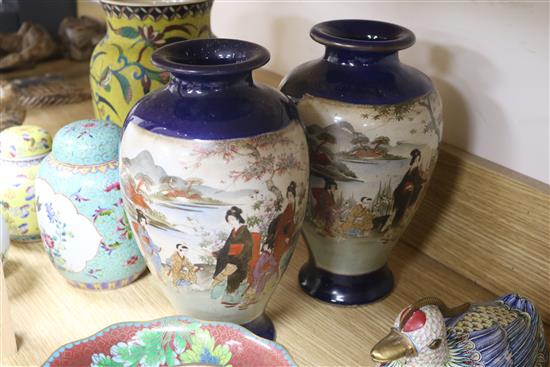 A quantity of Chinese and Japanese ceramics, Canton enamel etc